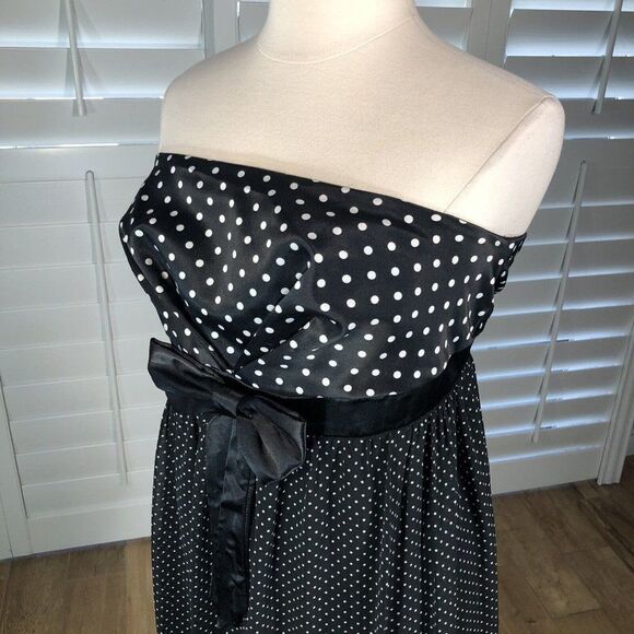 Retro Pin Up Strapless Polka Dot Dress XXL Satin Chiffon Swing Rockabilly Plus - Picture 7 of 10